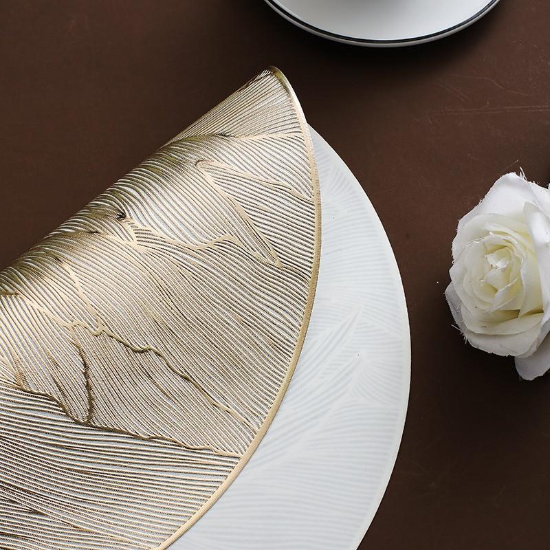 1Pc 38x38cm Round Feather Pattern Gold Hollow Dining Heat Insulation PVC Table Mat Home Tea Coffee Dish Coaster Placemat