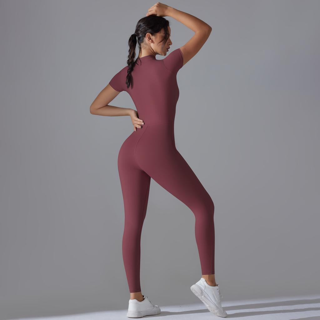 Naked Zipper Yoga Suit Jumpsuit, Quick Drying Breathable Outdoor Sports Tight Jumpsuit, Fitness Suit For Women