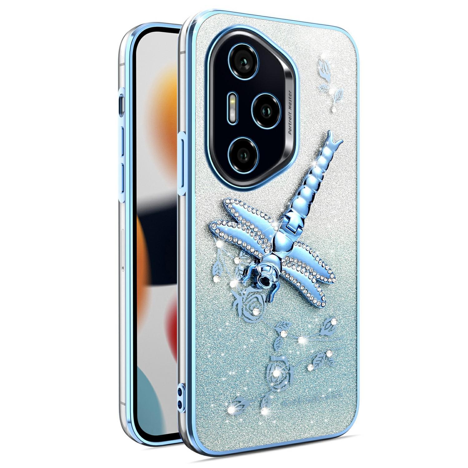 

KADEM для Honor 400 Pro 5G (Глобальный) Чехол-подставка Dragonfly TPU с цветами и блестками Blue