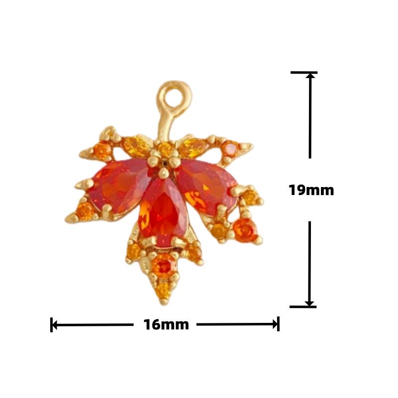 18K Gold-Plated Autumn Red Zircon Maple Leaf Necklace with Micro-Pave Accents