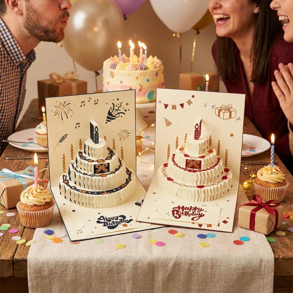 Four-Layer Cake 3D Happy Birthday Card Colorful Folding Birthday Cake Card Birthday Party Supplies