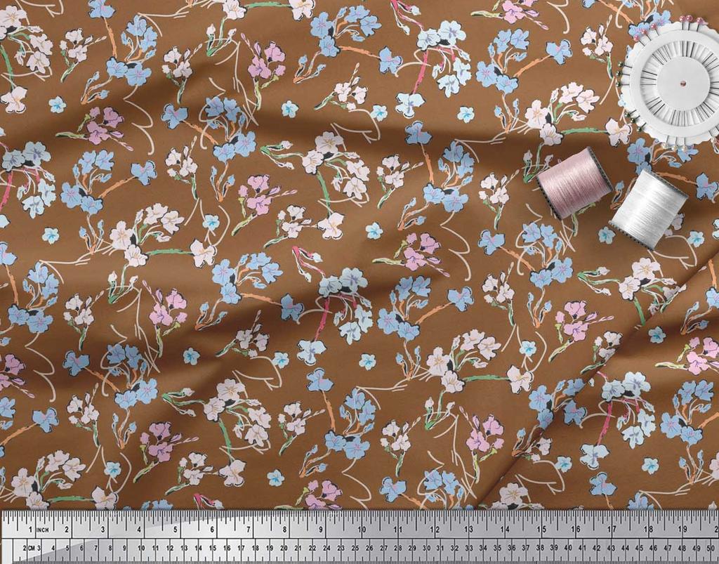 Soimoi Japan Crepe Satin Fabric Artistic Floral Print Fabric by metre 42 Inch