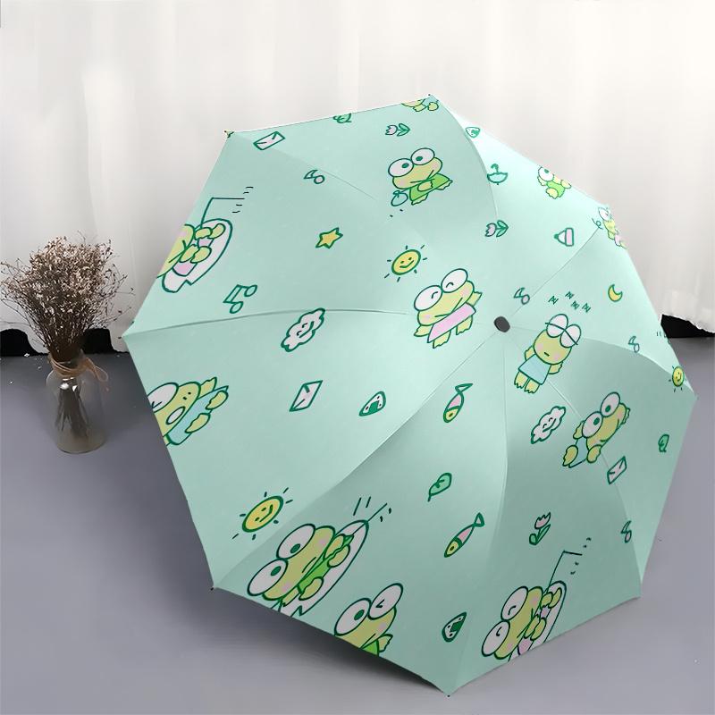 KEROKEROKEROPPI Automatic Folding Umbrella-Simple 8-Rib Design, Bright Cartoon Pattern, Durable Iron Frame, Suitable For Travel, Outdoor, Be