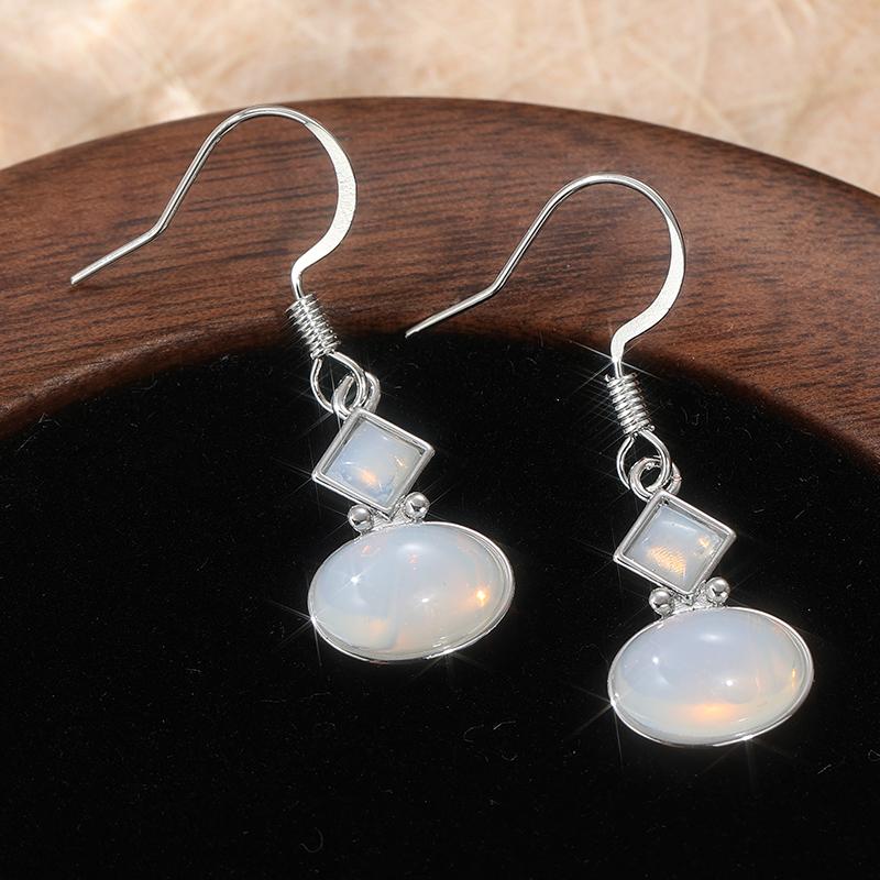 Concise Geometry Synthetic Moonlight Stone Dangle Earrings for Women's Elegant Exquisite Wedding Banquet Jewelry Pendant