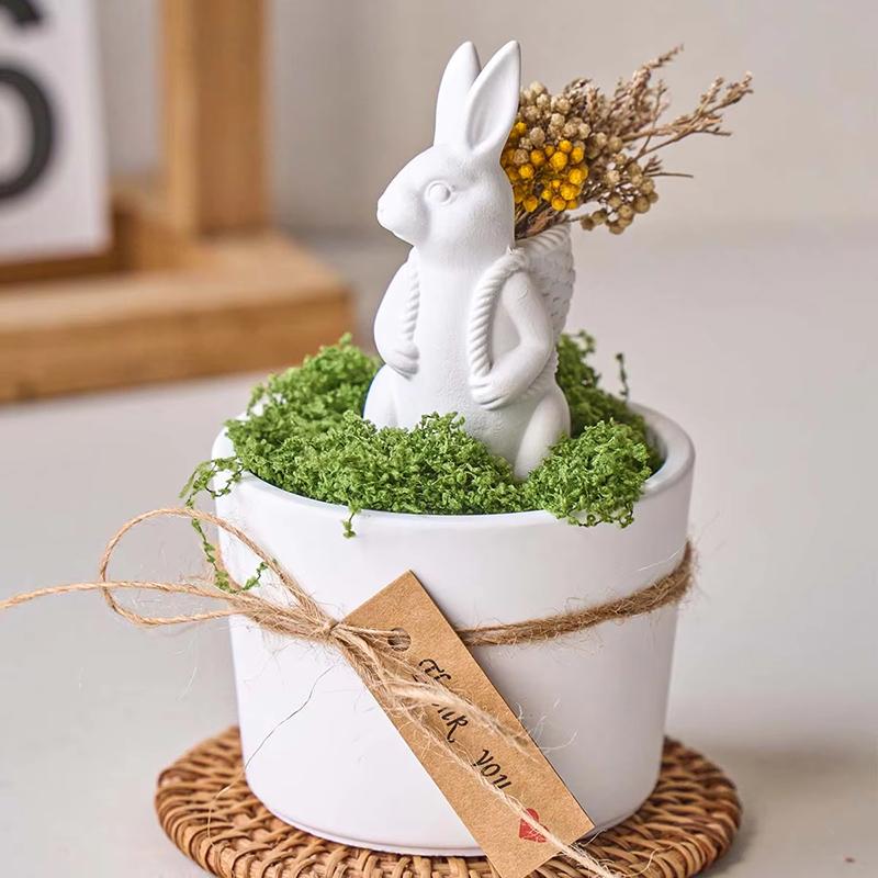 3D Easter Bunny Silicone Mold DIY Cute Animal Basket Rabbit Vase Ornaments Casting Molds Home Plaster Concrete Craft Gift Decor