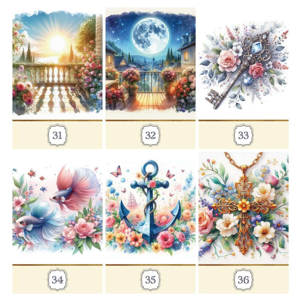 [Officially Imported, Limited Quantity] Watercolor Lenormand | Lenormand Cards, 36-Pack [Includes Drawstring Pouch] | 56 X 87mm Black Cardstock