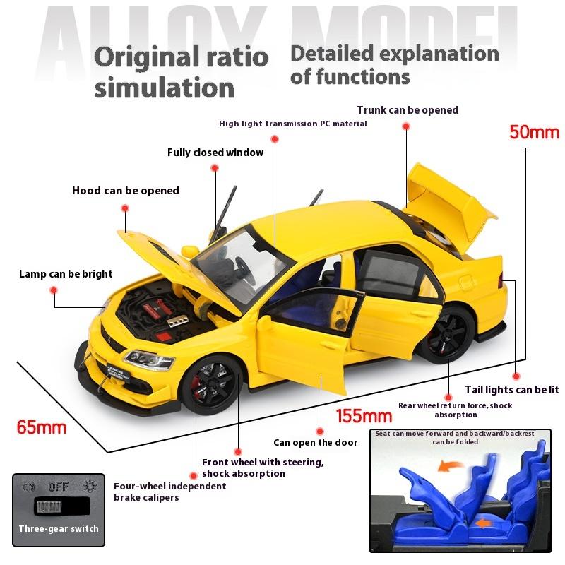 1/32 Scale Mitsubishi Lancer Evolution Right Rudder Serie Super Racing Metal Alloy Diecast Car Model Sound & Light Gift for Friend