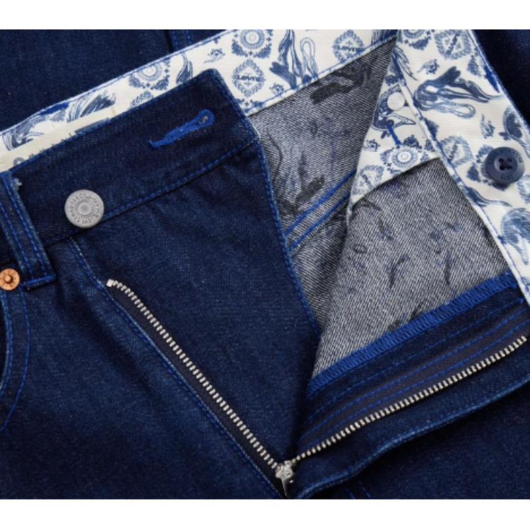 Levis Dunhuang Series Casual Solid Color Vintage Split Hem Denim Maxi Skirt Women skirts Dark-Blue A7794-0000