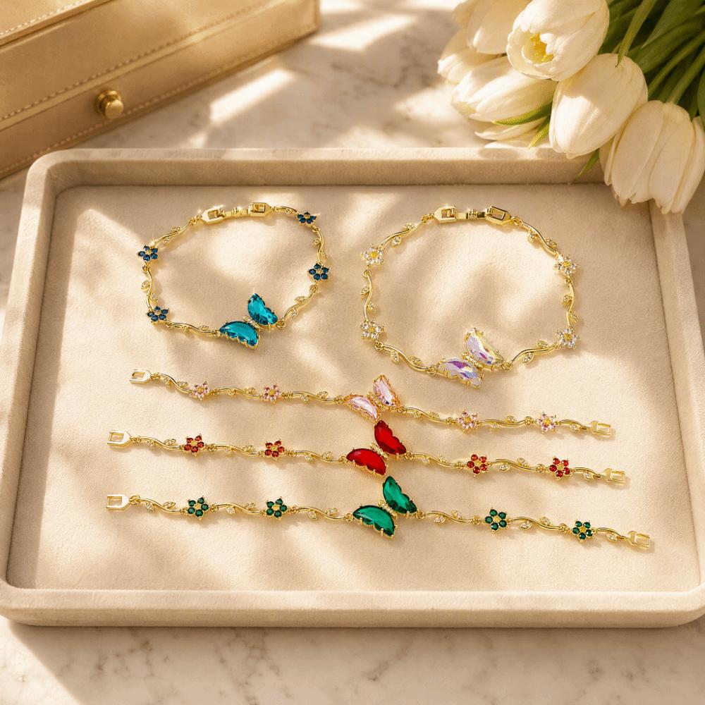Crystal Inlay Butterfly Bracelet Zirconia Leaf Bracelet Minimalist Look Crystal Bracelet Gift