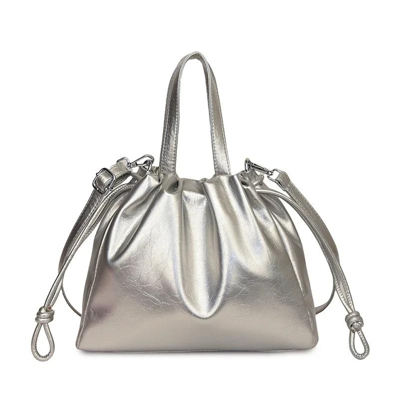 Luxury Drawstring Crossbody Bag for Women High Quality Soft Silk Lining Shoulder Handbag