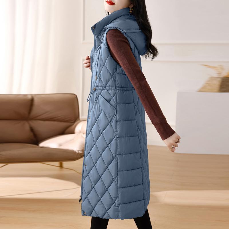 Podzimní vesta bez rukávů Dámské parky s kapucí Nová móda Úzké teplé oblečení pro ženy Dlouhé kabáty Zimní vesta