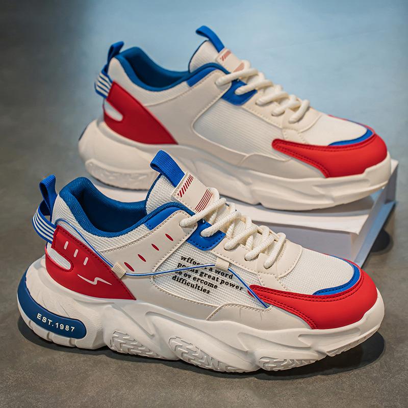 Men's Breathable Mesh Trendy Brand Versatile Sports Leisure Shoes Students Running Thick Soled Height Increasing White Dad