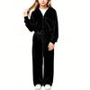 Girls' Velour Tracksuit Set Soft Two-Piece Outfit for Fall and Winter