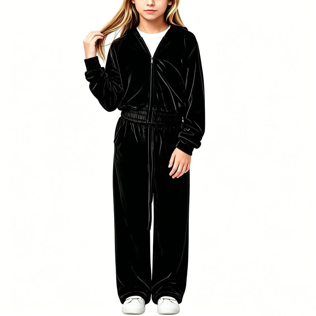 Girls' Velour Tracksuit Set Soft Two-Piece Outfit for Fall and Winter