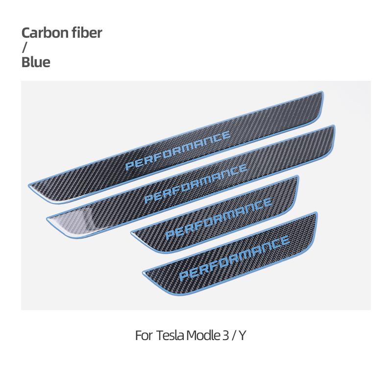 Carbon Fiber For Tesla Model Y/3 Pedal Welcome Light Sill Plate Lamp Front Door Atmosphere Strip Sticker Interior