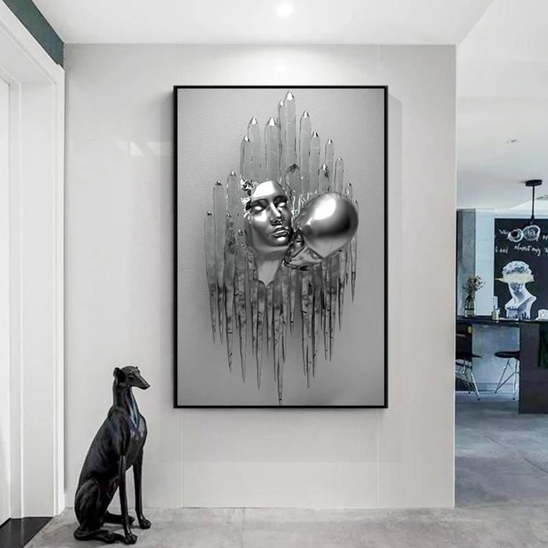 Metall Figur Statue Kunst Leinwand Malerei Romantische Abstrakte Poster und Drucke Liebhaber Wand Bilder Moderne Wohnzimmer Wohnkultur