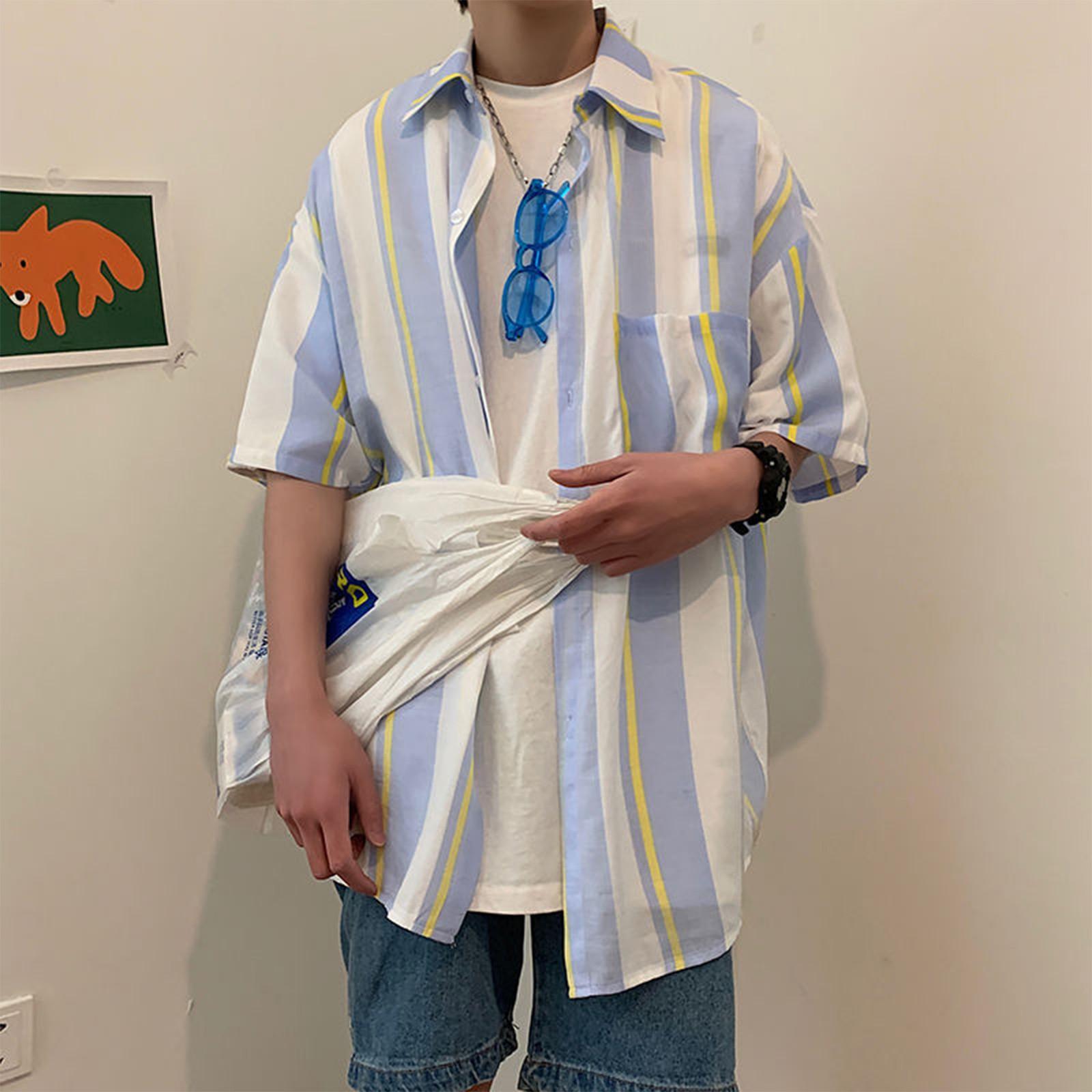 

Мужская повседневная универсальная рубашка с короткими рукавами и принтом на лацканах, топ L