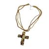 Charm Gothic Cross Necklace Metal Pendant Sweater Necklace Fashion Beaded Chain Necklace  Party