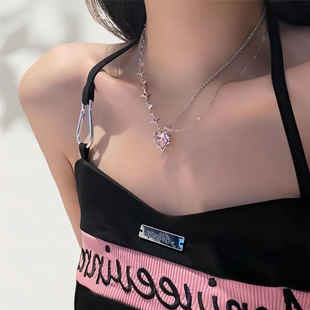 Damski naszyjnik z diamentowym sercem i gwiazdą, zimny styl, niszowy kryształowy naszyjnik, łańcuszek na obojczyk dla kobiet