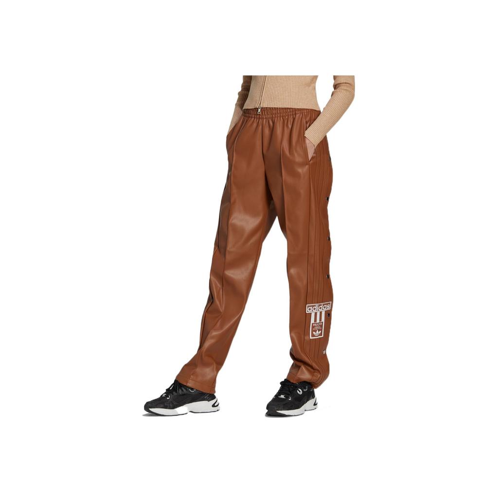 Adidas Originals Trefoil Solid Logo Print Snap Button Straight Leg Track Pants Women Bottoms Brown II6098