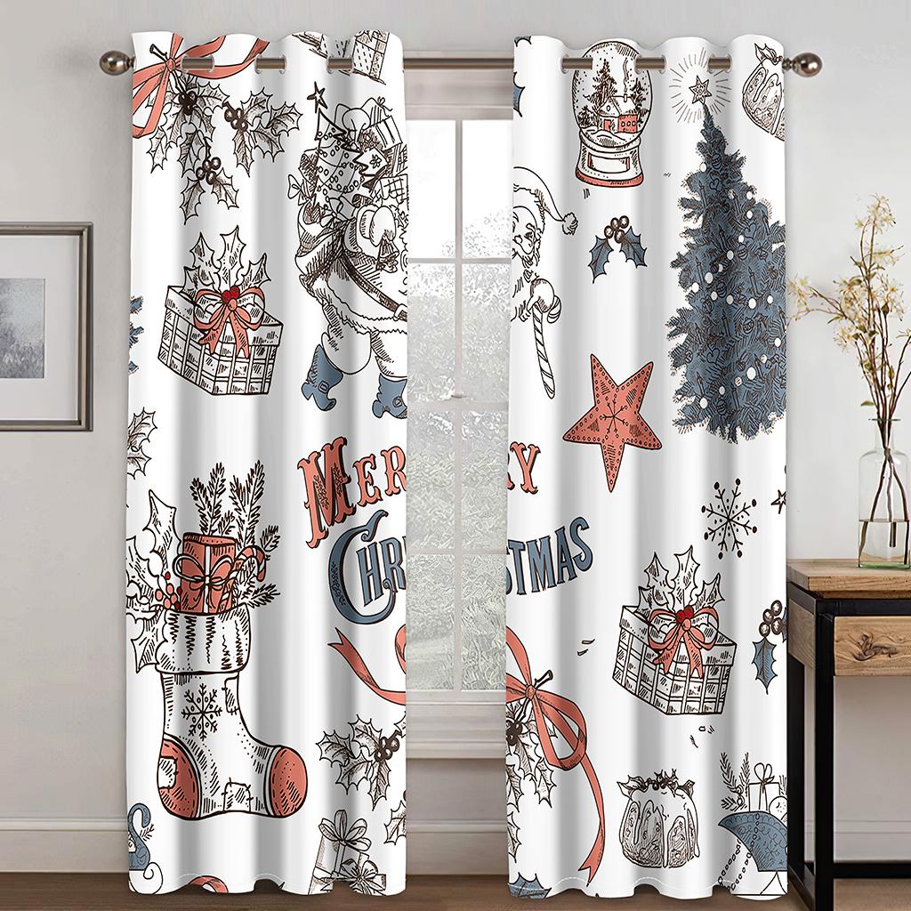 Flower Style Christmas Curtain Decoration Cartoon Santa Curtain Elk Snowman Christmas Tree Children's Room Decoration