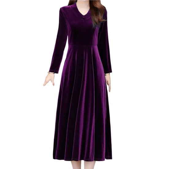 Abito da donna tinta unita morbido maniche lunghe girocollo orlo grande caldo lunghezza a metà polpaccio Plus Size abito da ballo da donna indumento femminile