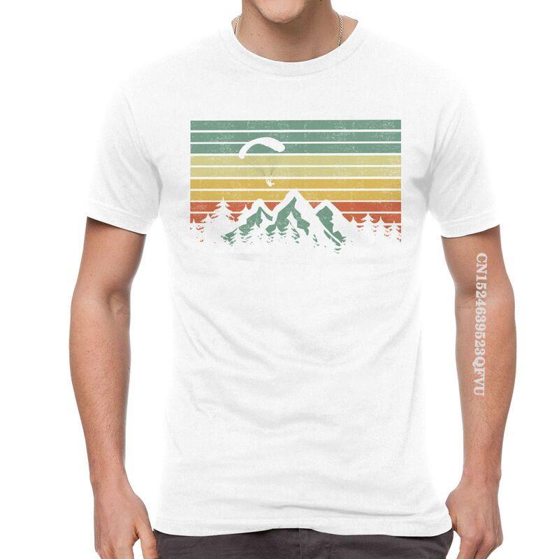 Herren Vintage Gleitschirmsegel Über Bergen T-Shirts EMO Männer Gleitschirmflieger Paramotor Liebhaber T-Shirt Baumwolle Übergroßes T-Shirt