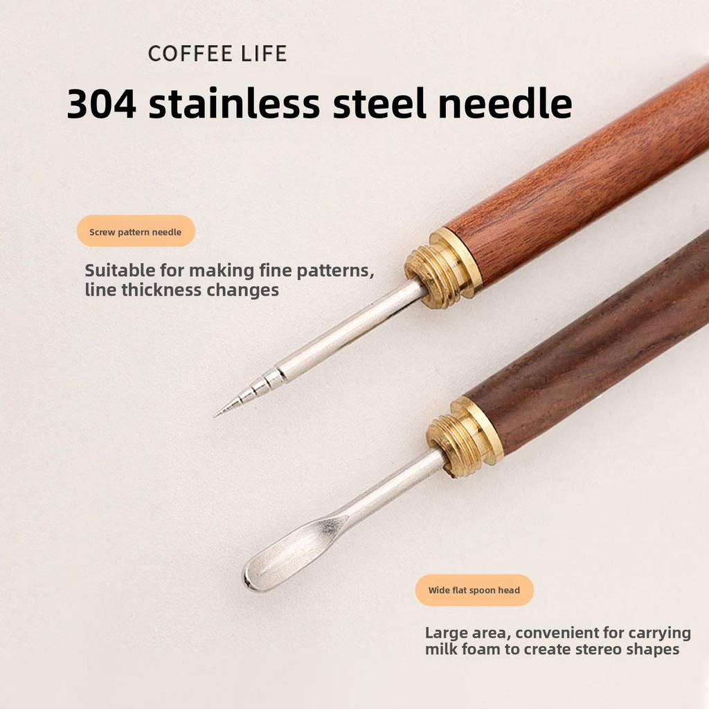 Latte Art Needle Tool with Carved Rosewood Handle Professional Coffee Decorating Pen for Baristas