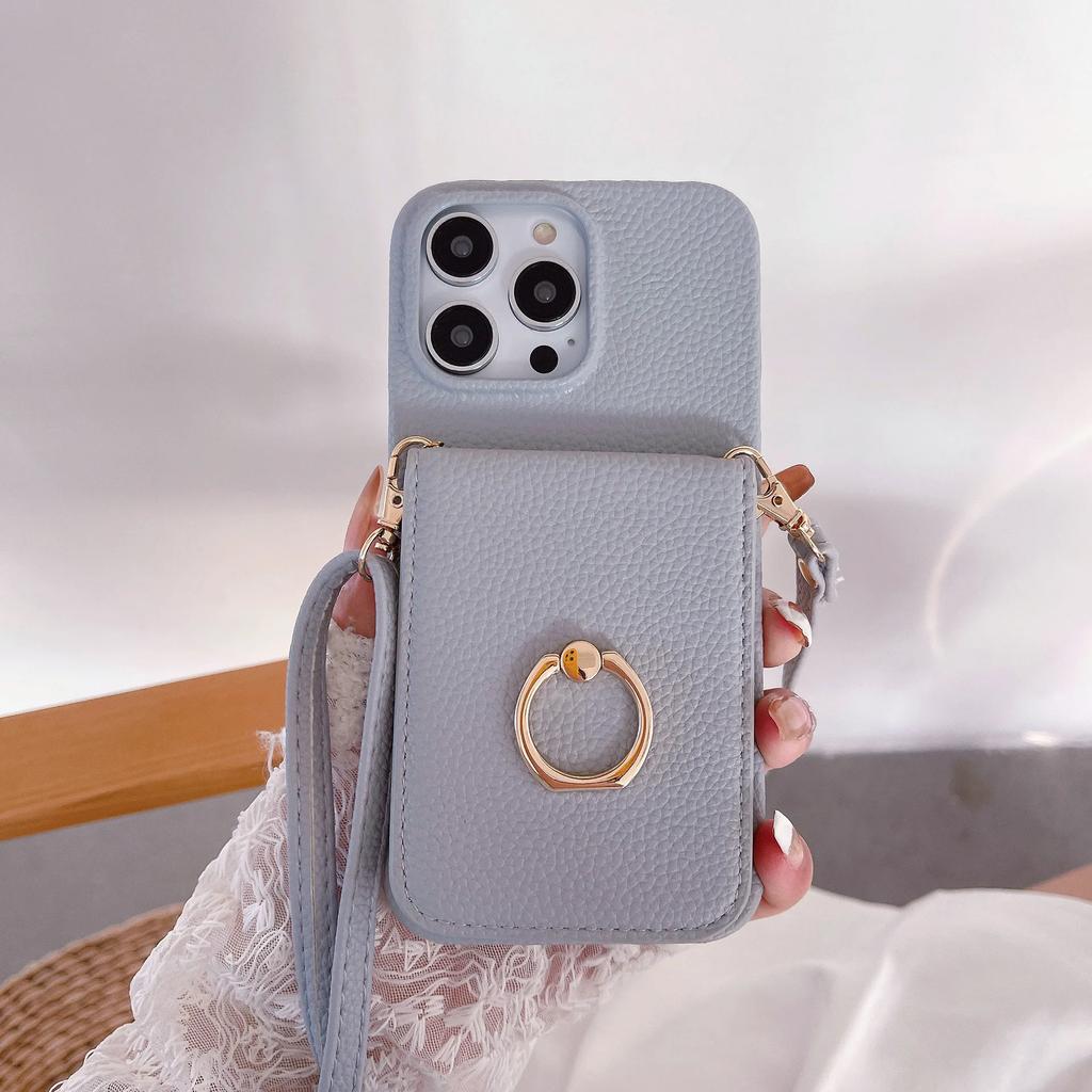 Ring Stand Phone Case For iPhone 17 Air 16 15 14 Plus 13 12 11 Pro Max Pocket Credit Card Holder Crossbody Lanyard Leather Cover