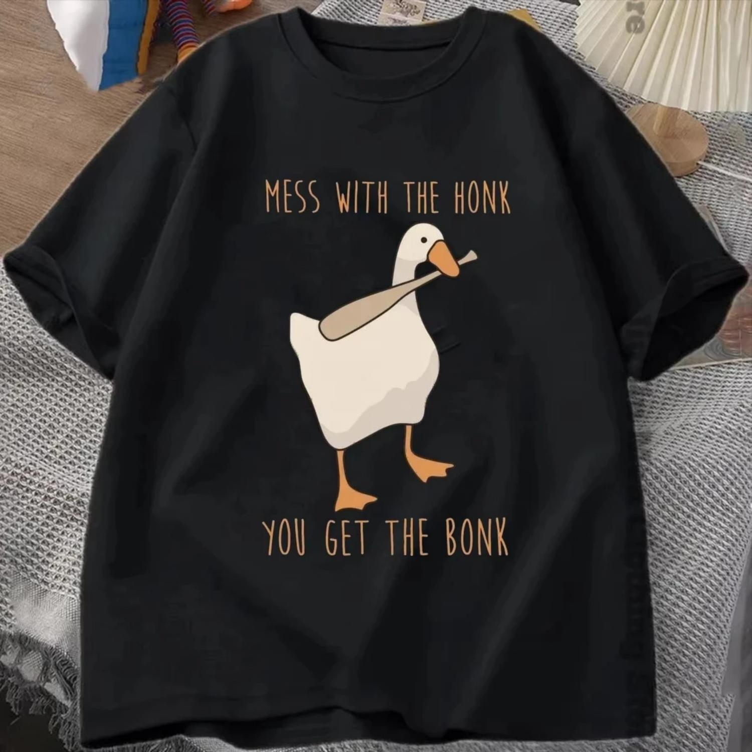 

Летние модные мужские футболки с забавными топами без названия Goose Game для мужчин и женщин, хлопковая свободная футболка Mess With The Honk You Get The Bonk S чёрный