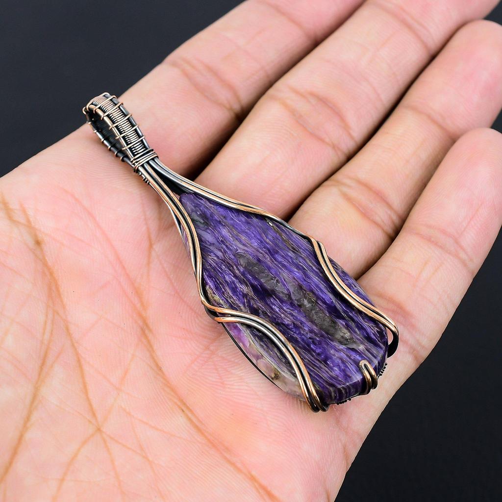 Purple Charoite Gemstone Pure Copper Wire Wrapped Handmade Pendant Jewelry Gift For Her