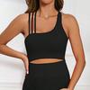 Women Sport Vest Asymmetrical Shoulder Straps Soft Thick Fabric Elastic Cuffs Medium Support Yoga