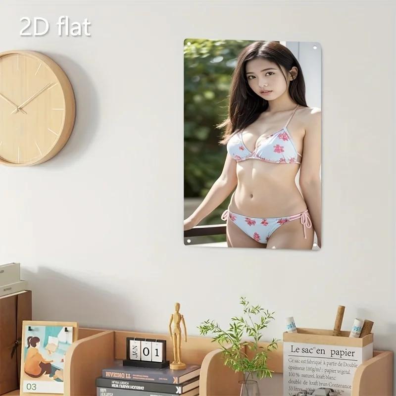 Retro Blechposter Wanddekoration Metallposter - Weiblicher Bikini Strand Kunstschild - Robuste Eisenplatte für Heimbar