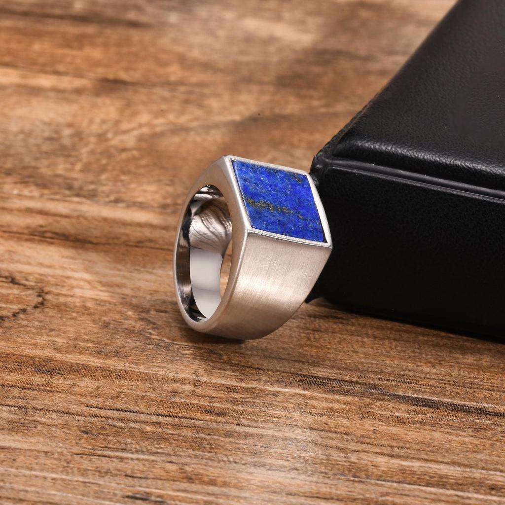 European & American Retro Men's Punk Turquoise Titanium Steel Chain Ring RC-573