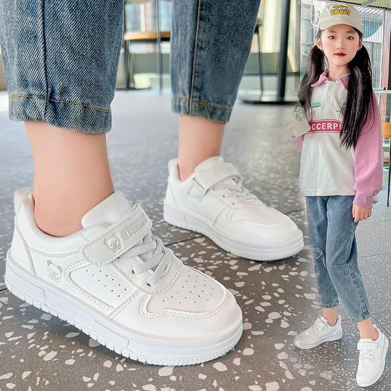 2025 Spring and Autumn Little White Shoes Girls' Children's Sneakers New Leather Surface Waterproof Boys' Board Shoes Casual Students