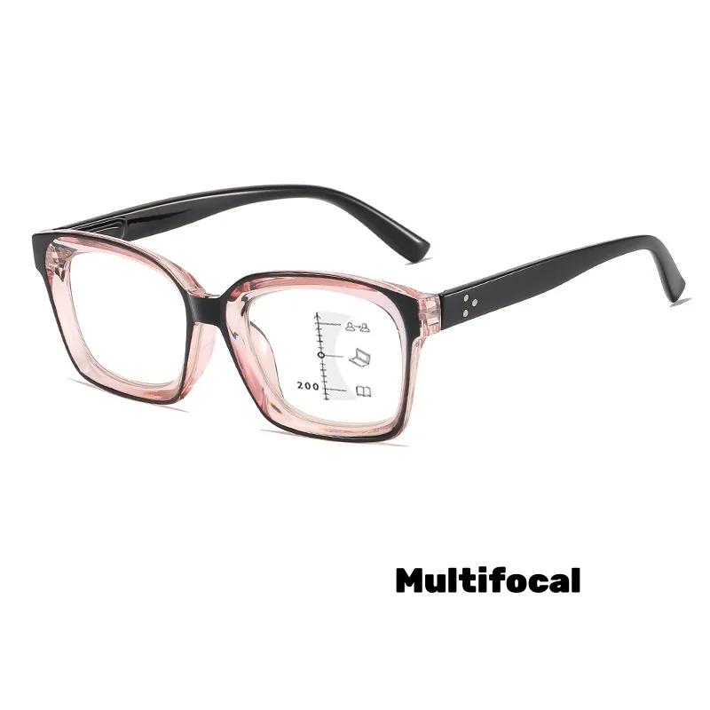 Retro Luxury Multifocal Photochromic Reading Glasses Neutral HD Far Near Dual Use Anti Blue Light