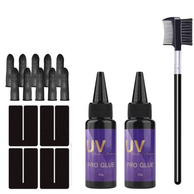 Kit de Extensiones de Cabello UV - 2x30g Pegamento para Cabello UV, 4x Protectores Anti-UV, 10x Dedales, 1x Peine para Extensiones de Cabello, Accesorios de Repuesto para V-Light