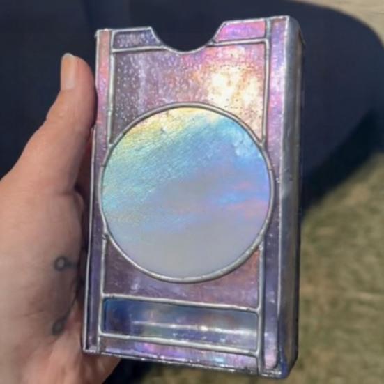Stained Glass Tarot Deck Case Mystical Sun And Moon Tarot Card Holder Handcrafted Tarot Storage Protector for Standard Size Playing Cards
