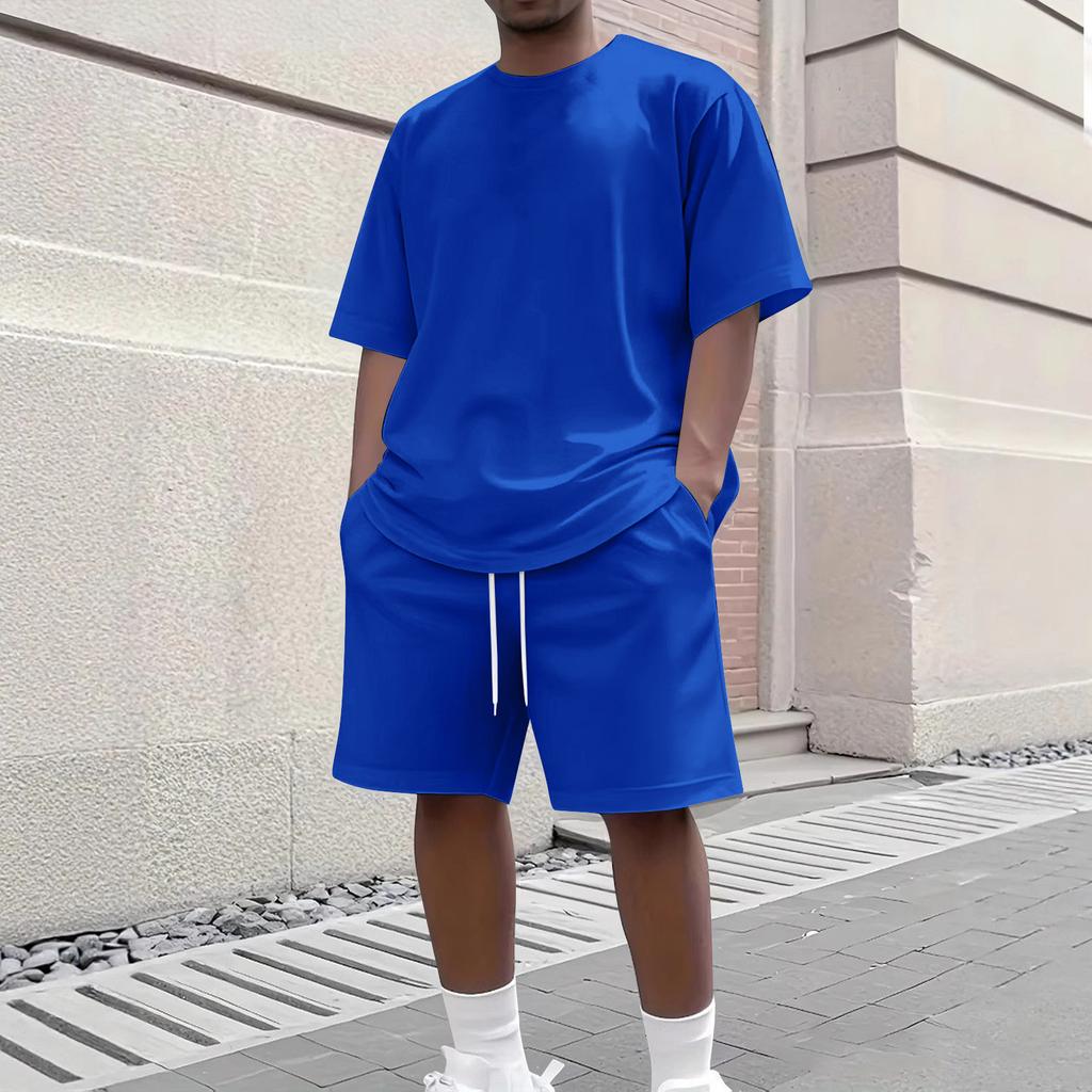 Men's Summer Casual 2-Piece Outfit Round Men's Neck Short Sleeve Tee Shorts Set