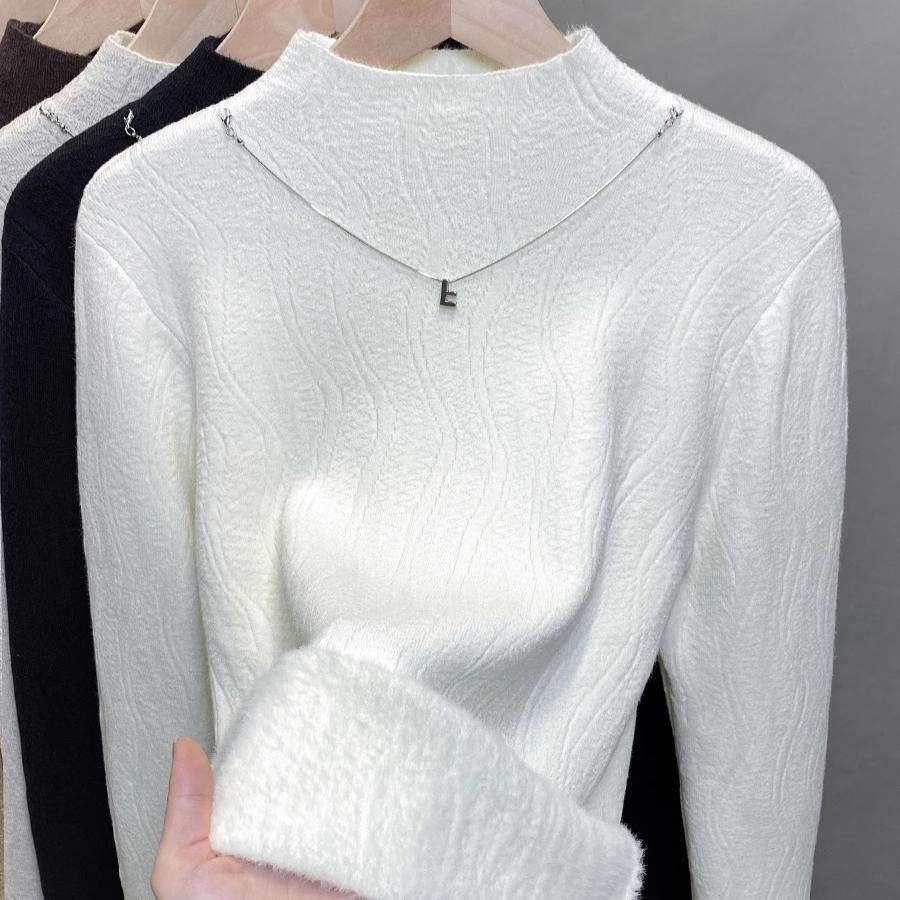 Pulover de catifea dintr-o singură piesă pentru femei, pulover gros de catifea cu gât mediu înalt, pulover tricotat, top interior la modă pentru toamnă și iarnă