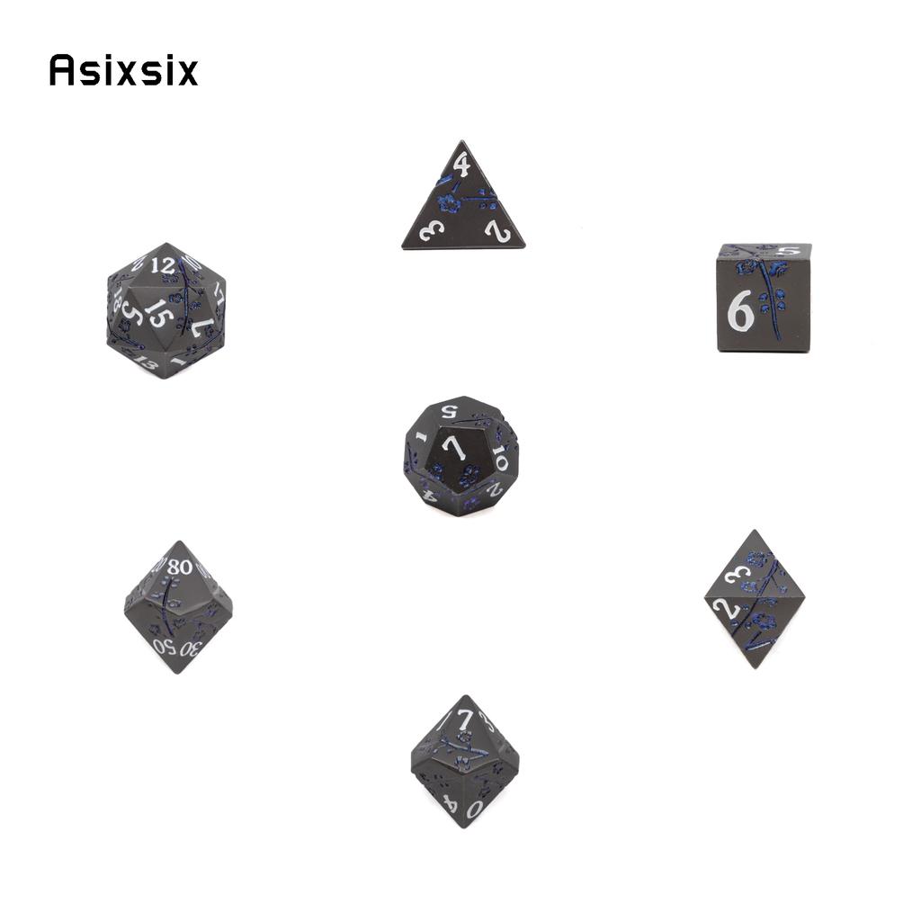 7 Pcs Black Flower Metal Dice Solid Metal Polyhedral Dice Set Suitable for Role-Playing RPG Board Game Card Game