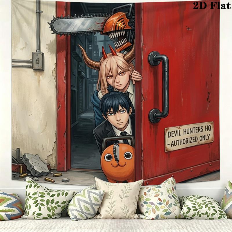 Chainsaw Man Wall Tapestry Aesthetic Wall Hanging Printed Fabric Blanket Decorative Tapestries For Bedroom Living Room Home Decor