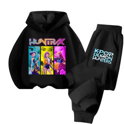 KPop Lovci démonov Huntrix Mikiny + Nohavice Deti Jeseň Mikiny s dlhým rukávom Sveter Dievčatá Chlapci Oblečenie Pohodlné Outfity