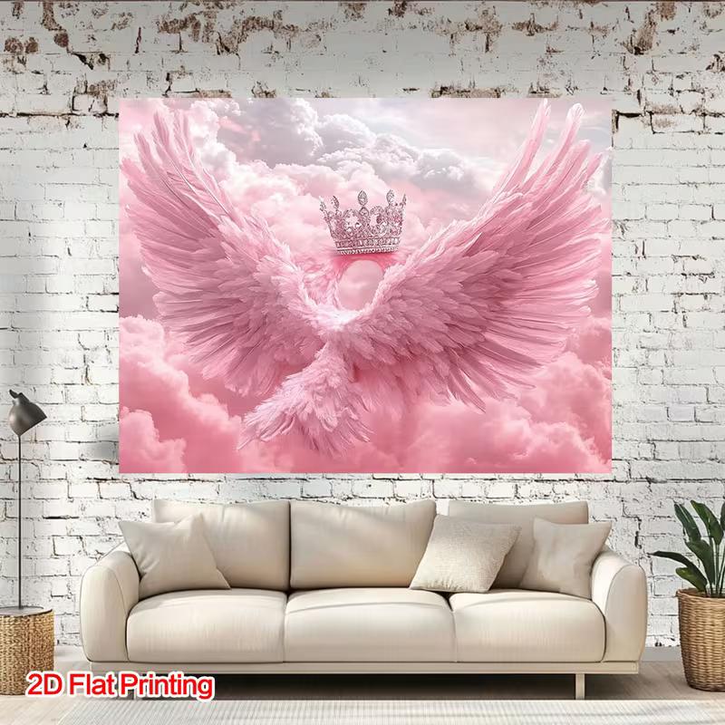 2D Aesthetic Pink Clouds Banner, Angel Wings & Crown Party Decor
