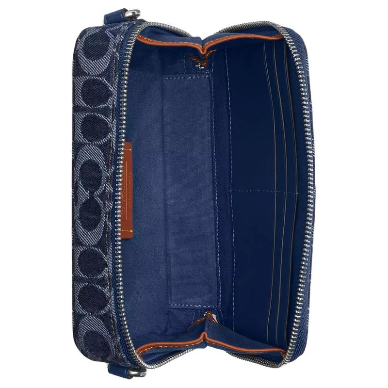 COACH Charter 19 Classic Signature Silver Hardware Denim and Fine Calfskin Shoulder Bag Small Men's Dark Blue