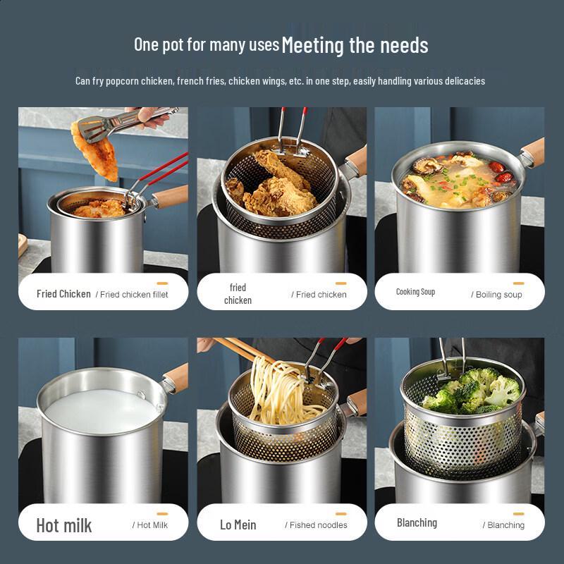 Thickened Stainless Steel Deep Fryer with Basket