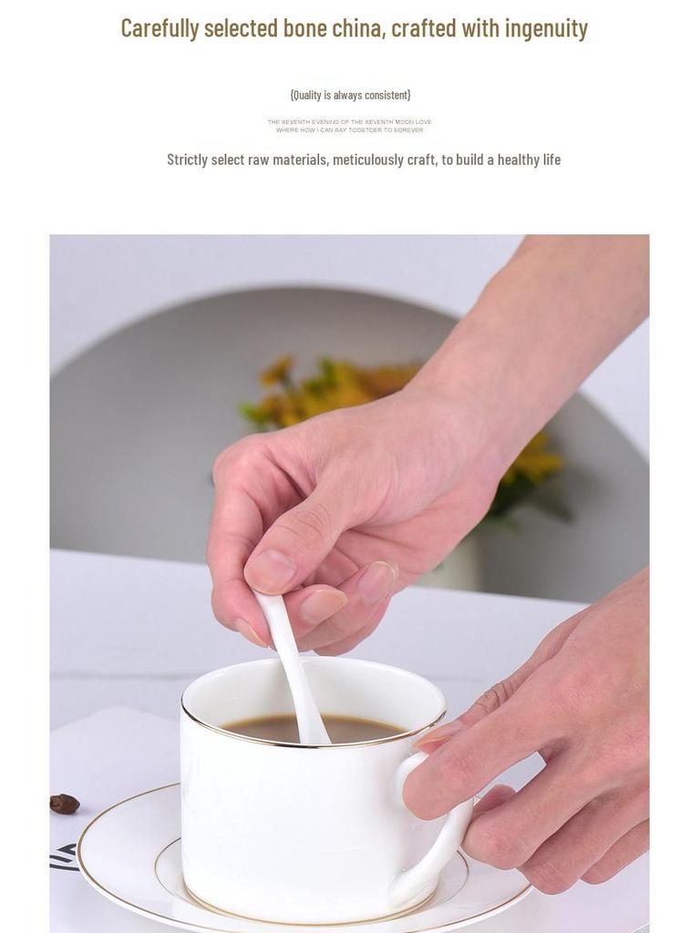 Luxurious Bone China Gold Rim Coffee Cup & Saucer Set - Pure White Ceramic English Style for Hotels and European Coffee Service