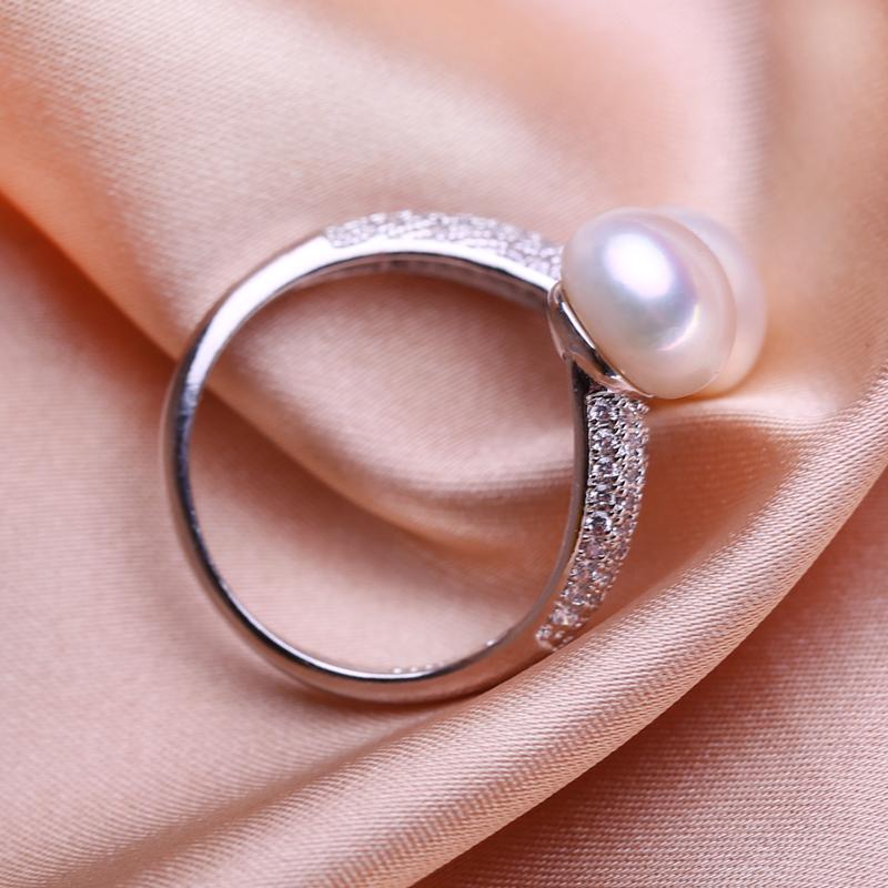 seniko Double Natural Freshwater Pearl Rings For Women Fashion Female Cubic Zirconia CZ Ring Pearl Jewelry Adjustable Ring