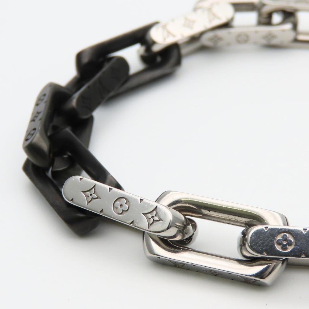 Used LOUIS VUITTON bracelet Monogram Chain M00687 metal 51.3g Silver black Accessories