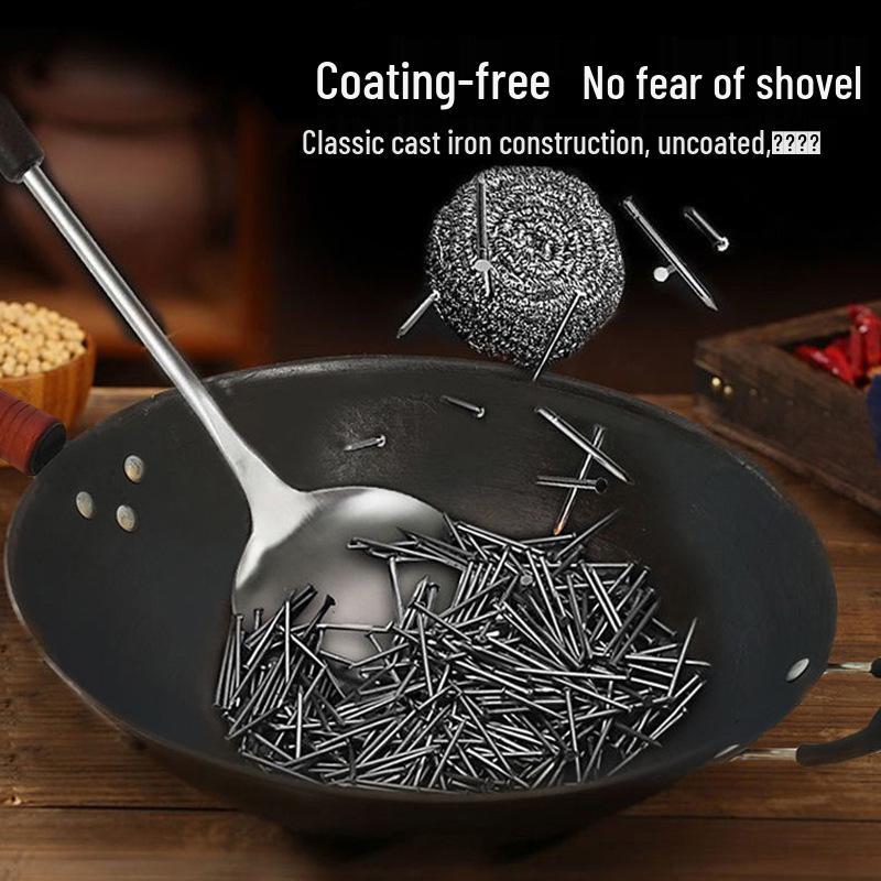 Klassischer runder Gusseisen-Wok mit flachem Boden zum Pfannenrühren